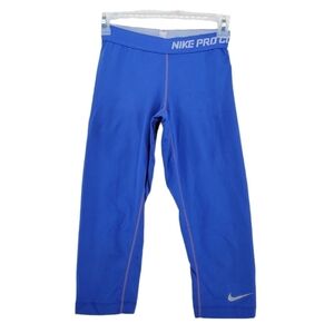 Nike Pro Combat Compression Dri-Fit Blue Gym Cropped Leggings Women XS (22x17.5)